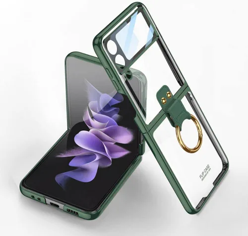 Vista 19 de SHIEID Z Flip 4 - Funda protectora delgada con soporte de anillo, borde galvanizado para Galaxy Z Flip 4, con protector de pantalla integrado
