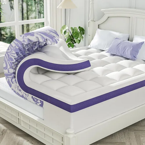 Vista 15 de ChiXpace Cubrecolchón de espuma viscoelástica de doble capa de 5 pulgadas, tamaño individual XL, espuma viscoelástica de gel de 2 pulgadas