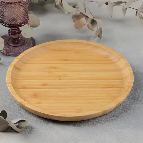 Vista 6 de JOIKIT Paquete de 3 Bandejas Redondas de Bambú de 8 Pulgadas, Platos Redondos de Madera Finamente Pulida, Bandeja de Servir de Bambú para Sostener