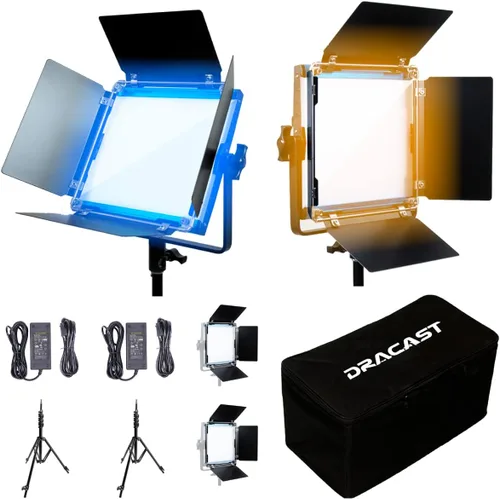 Vista 3 de Dracast X Series Bicolor LED500 Kit – 2 unidades incluye luces de panel, soportes, puertas de granero, estuche de viaje Control de aplicación