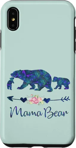 Vista 11 de Teal Blue Purple Floral Mama Bear and Two Cubs Green Mint Case for iPhone 16