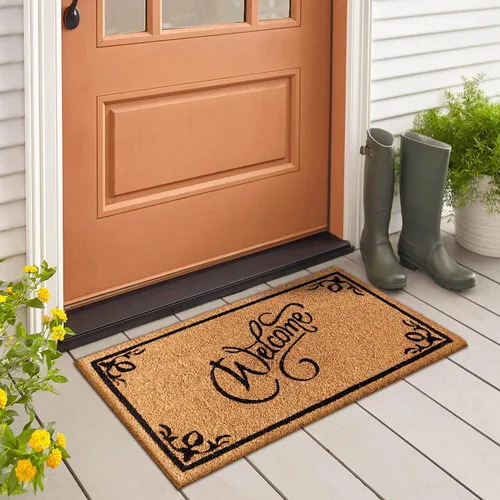 Vista 22 de LuxUrux Alfombra de Fibra de Coco de Bienvenida - Respaldo Extra Resistente, 17'' x 30'' Alfombra Natural para Puerta - Fácil de Limpiar, Hermoso