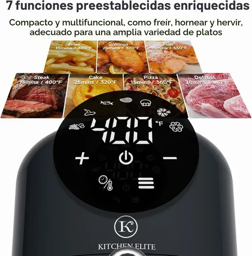 Vista 2 de Kitchen Elite® Freidora de aire compacta, freidora de aire digital pequeña 7 en 1, más del 90% menos aceite, cesta antiadherente y apta