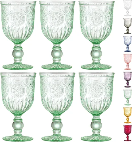Vista 18 de Juego de copas de vino ámbar Yungala de 6 unidades, copas vintage de 10 onzas con diseño de nudos