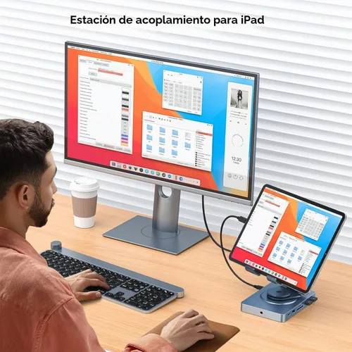 Vista 3 de Estación de acoplamiento USB C giratoria de 360° para iPad Pro, tableta, Samsung, Steam Deck, ROG Ally, Legion Go, Msi Claw, etc., 11 en 1 con Azul