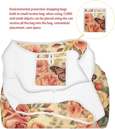 Vista 6 de Belidome Mariposa Floral Reutilizable Bolsa de Comestibles Lavable Plegable Bolsa de Hombro con Bolsa Butterfly Floral
