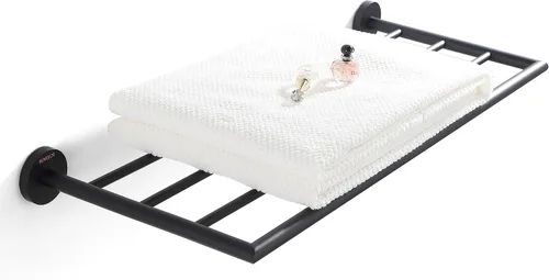 Vista 9 de Toalleros para baño, toallero negro mate, soporte para toallas de baño montado en la pared, barra de toalla de estilo hotel moderno de 26 pulgadas