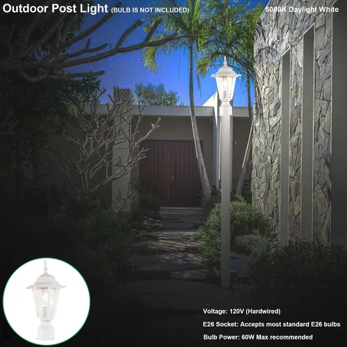 Vista 8 de GRUENLICH Luz de poste para exteriores, linterna de poste de aluminio Blanco