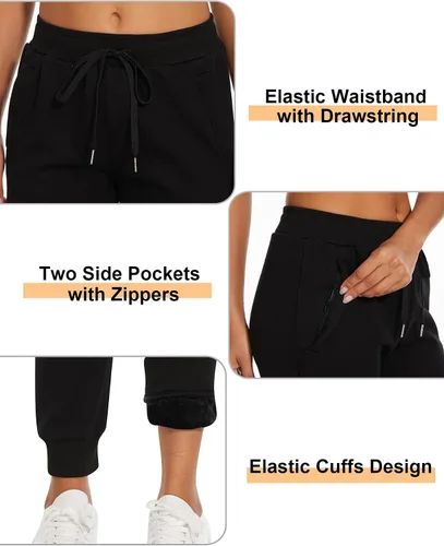 Vista 23 de MOUEEY Pantalones deportivos súper cálidos con forro de sherpa para mujer, pantalones deportivos de forro polar con bolsillos con cremallera