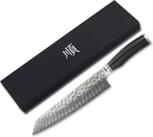Vista 3 de YOUSUNLONG Kiritsuke - Cuchillo de chef japonés de acero Danascus de 10 pulgadas, afilado, mango de madera de plomo natural con funda de cuero