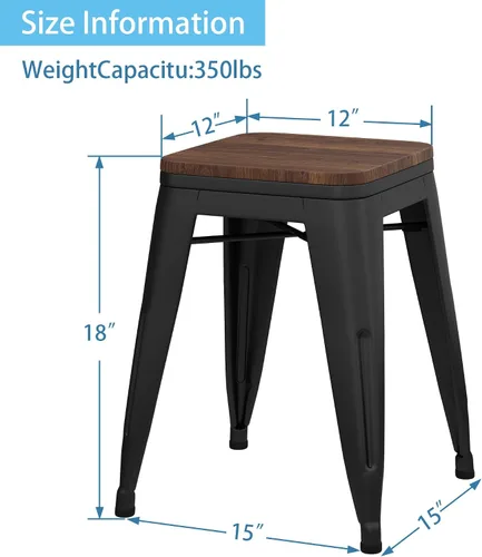 Vista 3 de Changjie Furniture Juego de 4 sillas de comedor de metal de 18 pulgadas, taburetes cortos apilables, sillas de aula (18 pulgadas, negro mate)