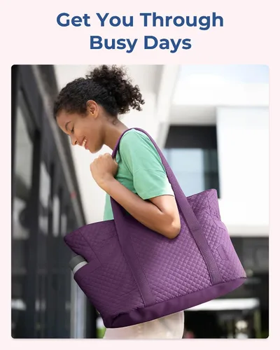 Vista 6 de BAGSMART Bolso grande para mujer, bolso de hombro escolar con asa superior con hebilla para esterilla de yoga para gimnasio, trabajo, viajes