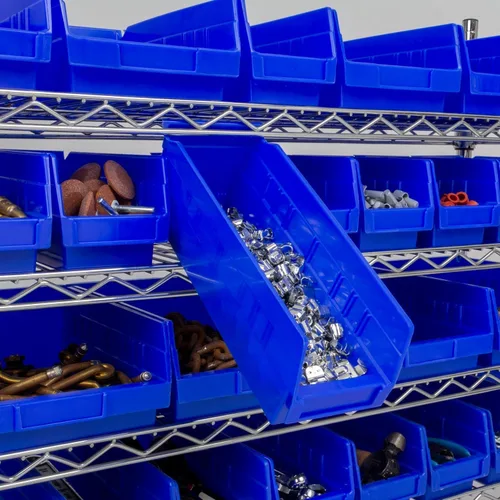 Vista 10 de Caja de anidado tipo estante contenedor Akro-Mils 30120 de 12’’ x 4’’ x 4’’, de plástico transparente, 24 unidades Azul