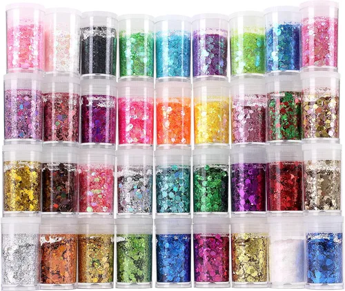 Vista 12 de Estanoite - Purpurina gruesa holográfica con lentejuelas, 12 colores mezclados, cosméticos para cara, cuerpo, ojos, cabello, uñas, arte, brillo