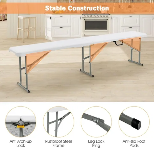 Vista 5 de Goplus Banco plegable de plástico de 6 pies, asiento plegable portátil con capacidad de 550 libras para interiores y exteriores, picnic, fiesta