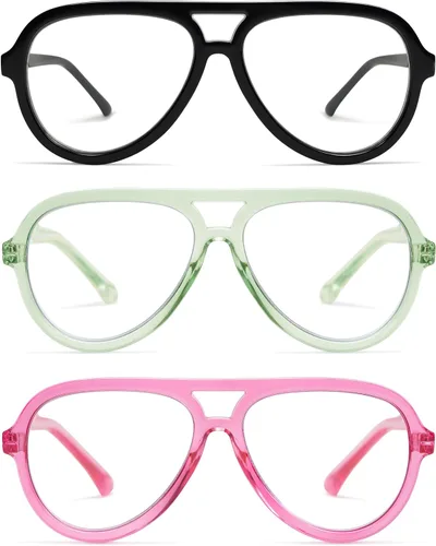 Vista 6 de AMOMOMA Paquete de 3 Gafas de Lectura Aviador Retro Extragrandes para Mujeres y Hombres, Marco Grande Clásico con Filtro de Luz Azul