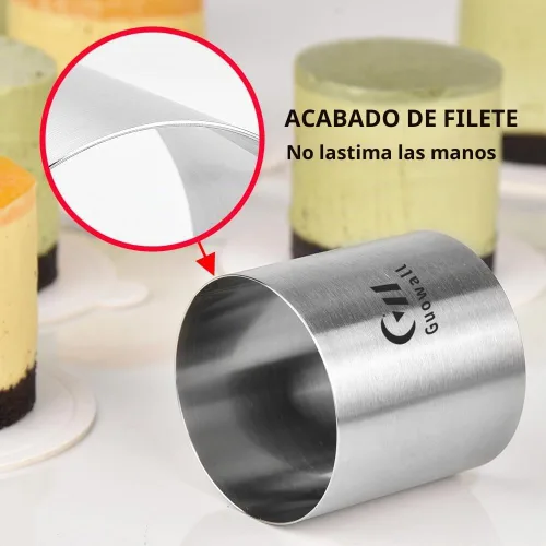 Vista 4 de Molde de Aro para Tartas Paquete de 8 Mini Moldes de Mousse de Acero Inoxidable Sin Costuras Cortador de Pastel para Hornear Moldes Redondos