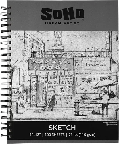 Vista 11 de Soho Urban Artist Bloc de bocetos (75 libras/110 gsm), 100 hojas de cuaderno de bocetos encuadernado en espiral para artistas profesionales
