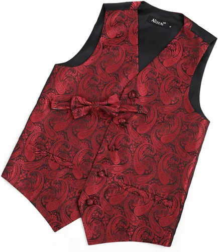 Vista 29 de Alizeal Conjunto de 2 piezas de corbata de lazo preatada de jacquard de cachemira con estampado floral clásico para niños