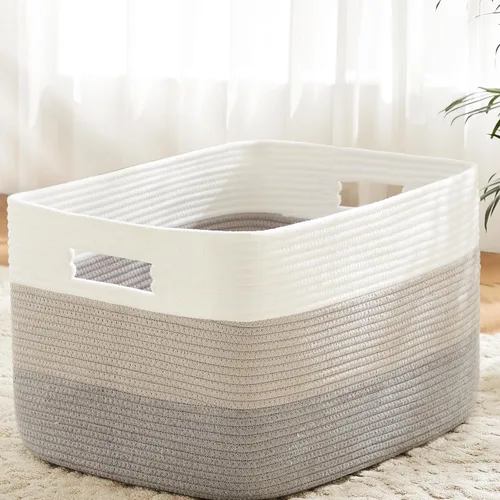Vista 8 de Artfeel - Cesta de manta rectangular, cestas tejidas para almacenamiento, cesta de lavandería de 30L para decoración de guardería, cesta