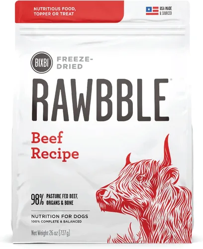 Vista 19 de BIXBI Rawbble - Alimento liofilizado para perros, receta de res, 4.5 onzas, 98% de carne y órganos, sin rellenos, comida cruda para perros apta