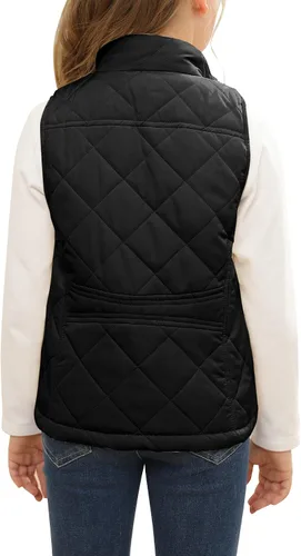 Vista 4 de FISACE Chaleco ligero acolchado con cuello alto y cremallera para niñas, chaleco sin mangas con bolsillo