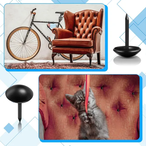 Vista 5 de Outus 200 tachuelas de tapicería negras de 7/16 pulgadas, tachuelas decorativas para muebles, pasadores de pulgar, clavos de tapicería con caja