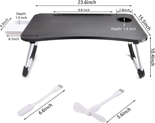 Vista 6 de Slendor Escritorio de cama para portátil y escritura con almacenamiento Negro