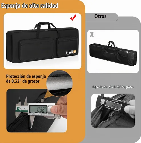 Vista 4 de Funda acolchada de 8 mm a prueba de golpes para teclado de 61 teclas, bolsa para teclado de piano eléctrico con buena protección, correas ajustables
