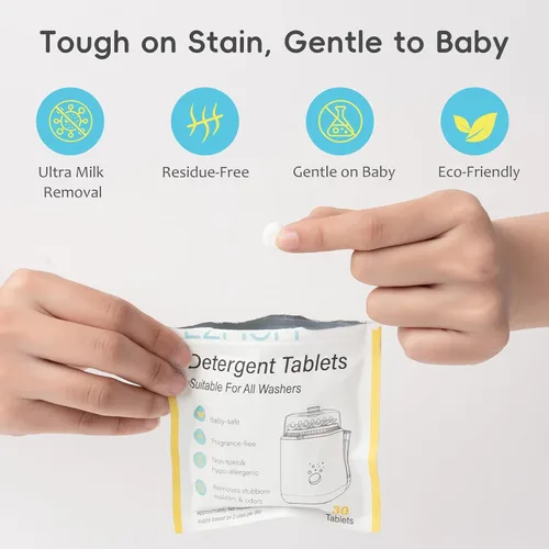 Vista 5 de Tabletas detergentes para lavar botellas, 120 tabletas de jabón detergentes universales, bloque de lavado de limpieza profunda, compatible con todas