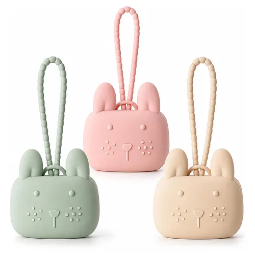 Vista 9 de ROCCED Funda de silicona para chupetes con diseño de conejito con correa de silicona suave, almacenamiento de viaje para cochecito y bolsa