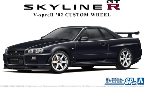 Vista 4 de Aoshima Nissan BNR34 Skyline GT-R V-Spec II '02 Custom Wheel 1:24 Kit