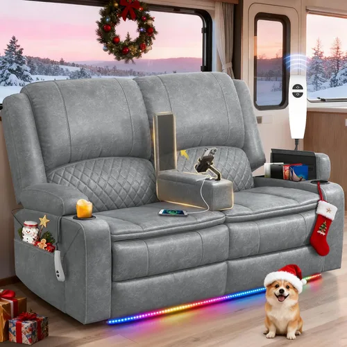 Vista 25 de Sofá reclinable de 3 plazas, sofá reclinable con consola elevable (tela, azul) Reclining Sofa with USB Removable Armrest, RV Sofa with Cup Holder