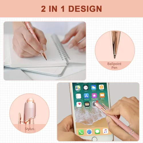 Vista 2 de YOXMJDB Bolígrafos Stylus para pantallas táctiles, paquete de 12 bolígrafos de oro rosa inspiradores, bolígrafos de punta media de 1.0 mm