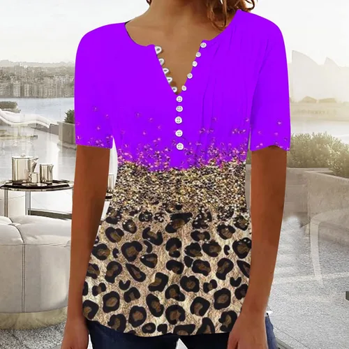 Vista 2 de Blusas largas con cuello en V para mujer, con estampado floral, ajuste holgado, manga corta, otoño y verano, 2024, a la moda, Y2K
