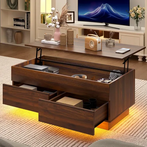 Vista 9 de HOMMPA Mesa de centro elevable de 40 pulgadas, mesas de centro negras con almacenamiento para sala de estar, mesa de centro moderna LED, mesa