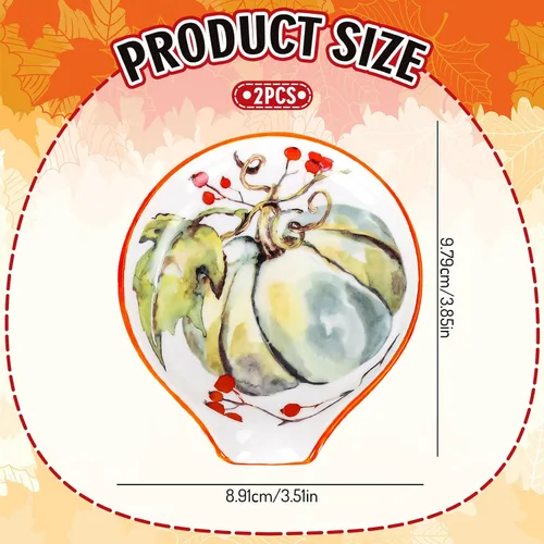 Vista 2 de Whaline Cuchara pequeña de cerámica con acuarela, calabaza de otoño, soporte para cucharas de café para agitadores de café, cucharadita, fiesta