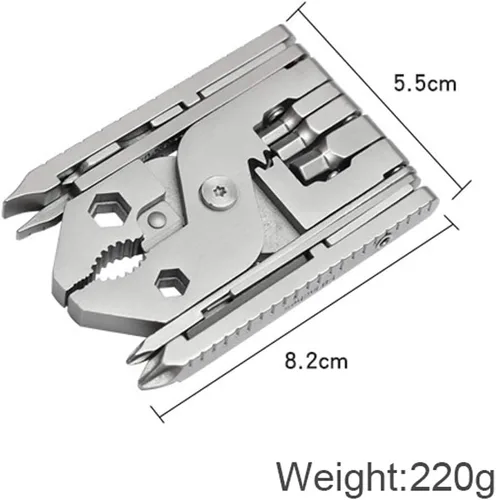 Vista 4 de Alicates múltiples, 25 en 1 de acero inoxidable multifuncional alicates multi herramientas conjunto con funda, herramientas de bolsillo portátiles