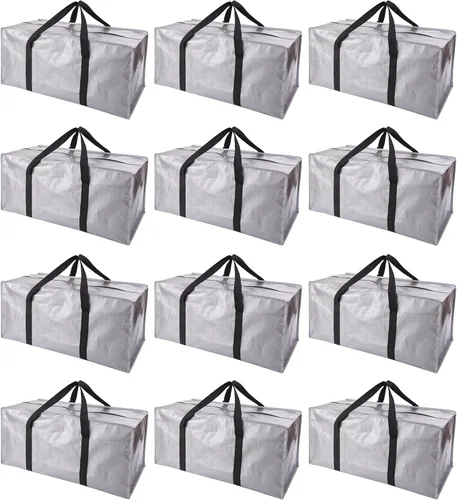 Vista 14 de PANDA JOYS Bolsas de mudanza extra grandes con cremalleras y asas de transporte, bolsa de almacenamiento resistente para ahorrar espacio, Negro