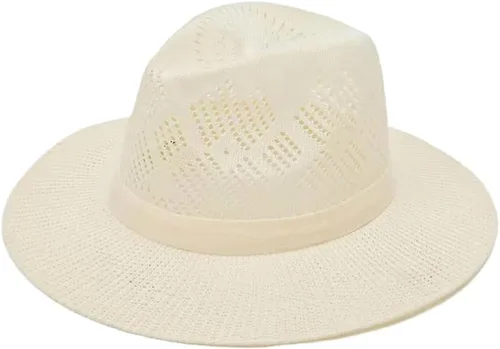 Vista 8 de Women Wide Brim Sun Hat Breathable Woven Summer Beach Cap UV Protection Fishing Beige
