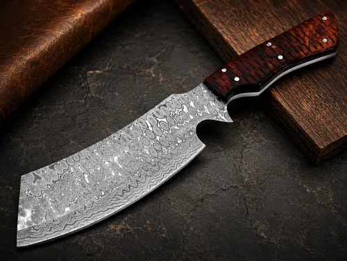 Vista 3 de CP-500 Cuchillo de acero de Damasco hecho a mano de 12.00 pulgadas de acero de Damasco - Hermoso mango de madera de rosa.