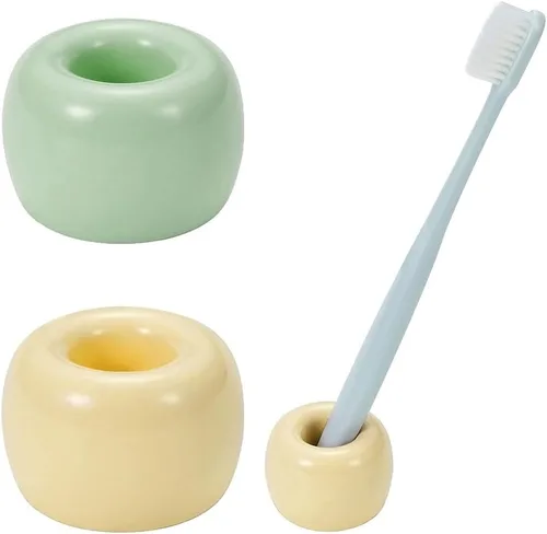Vista 10 de Mini soporte para cepillos de dientes de cerámica para encimera de tocador de baño, cabezal de cepillo de dientes hecho a mano y soporte para Negro