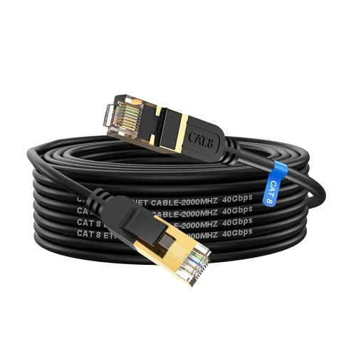Vista 7 de Cable Ethernet Cat 8, cable de red LAN Cat8 resistente de alta velocidad de 6 pies, 26 AWG, 40 Gbps, 2000 Mhz con conector RJ45 chapado en oro