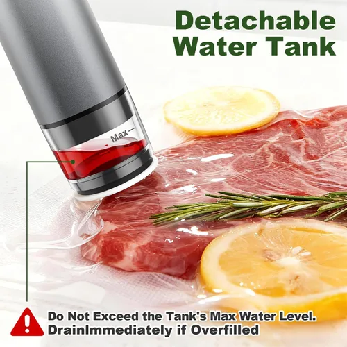 Vista 5 de Sellador al vacío de mano de metal premium, sellador al vacío para alimentos con pantalla de potencia y tanque desmontable, succión fuerte de 60 Gris