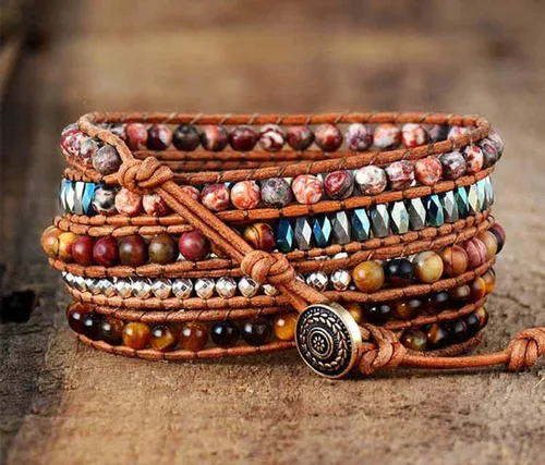 Vista 97 de ZOSOJONA - Pulseras bohemias hechas a mano de piedra natural, que dan vuelta, con cuentas de cristal de turquesa