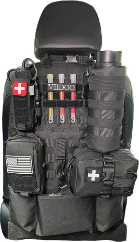 Vista 8 de Organizador de respaldo de asiento Molle 1000D mejorado con bolsas, panel táctico Molle para asiento de automóvil, protector de asiento de asiento