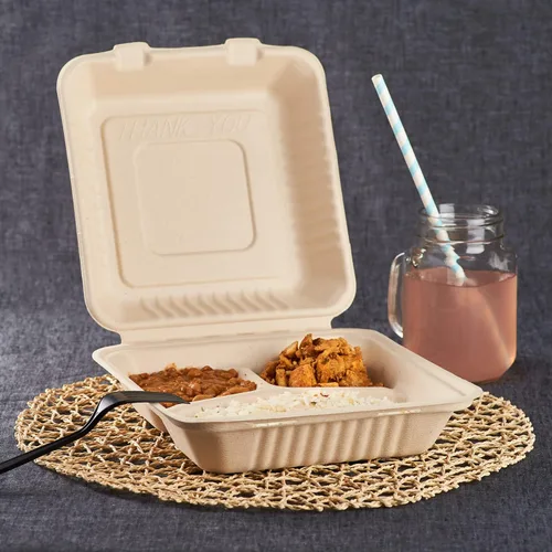 Vista 3 de KARAT EARTH Clamshell - Recipientes de alimentos para llevar [9 x 9 pulgadas, 200 unidades] 3 compartimentos Contenedores compostables