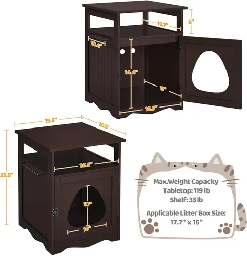 Vista 7 de Yaheetech Caja de Arena para Gatos Oculta, Mueble de Caja de Arena Oculta con Estante Abierto, Baño Interior para Gatos, Gabinete de Almacenamiento