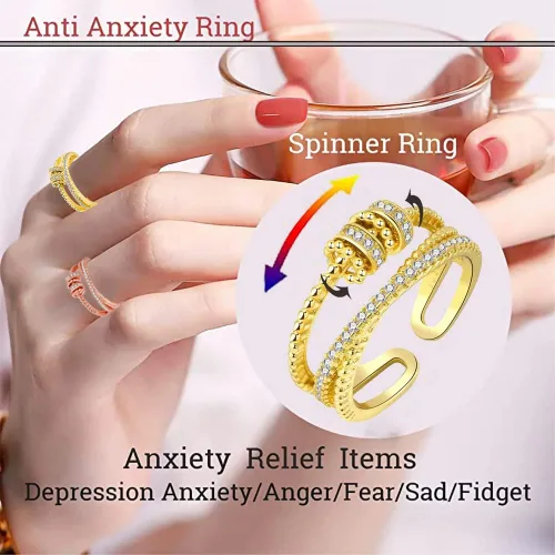 Vista 5 de 2 anillos antiansiedad para mujeres y hombres anillos ajustables para ansiedad con cuentas anillo giratorio para ansiedad para mujeres y hombres