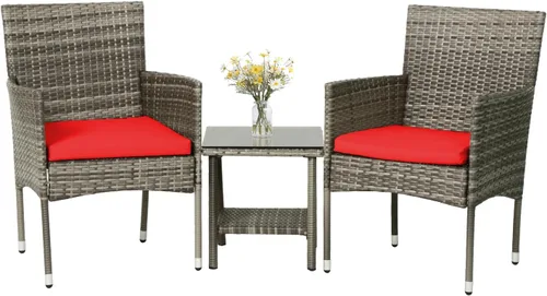 Vista 8 de PayLessHere Juego de 3 sillas de mimbre para patio, muebles de mimbre para exteriores, juego de bistró para patio trasero, porche, piscina, césped